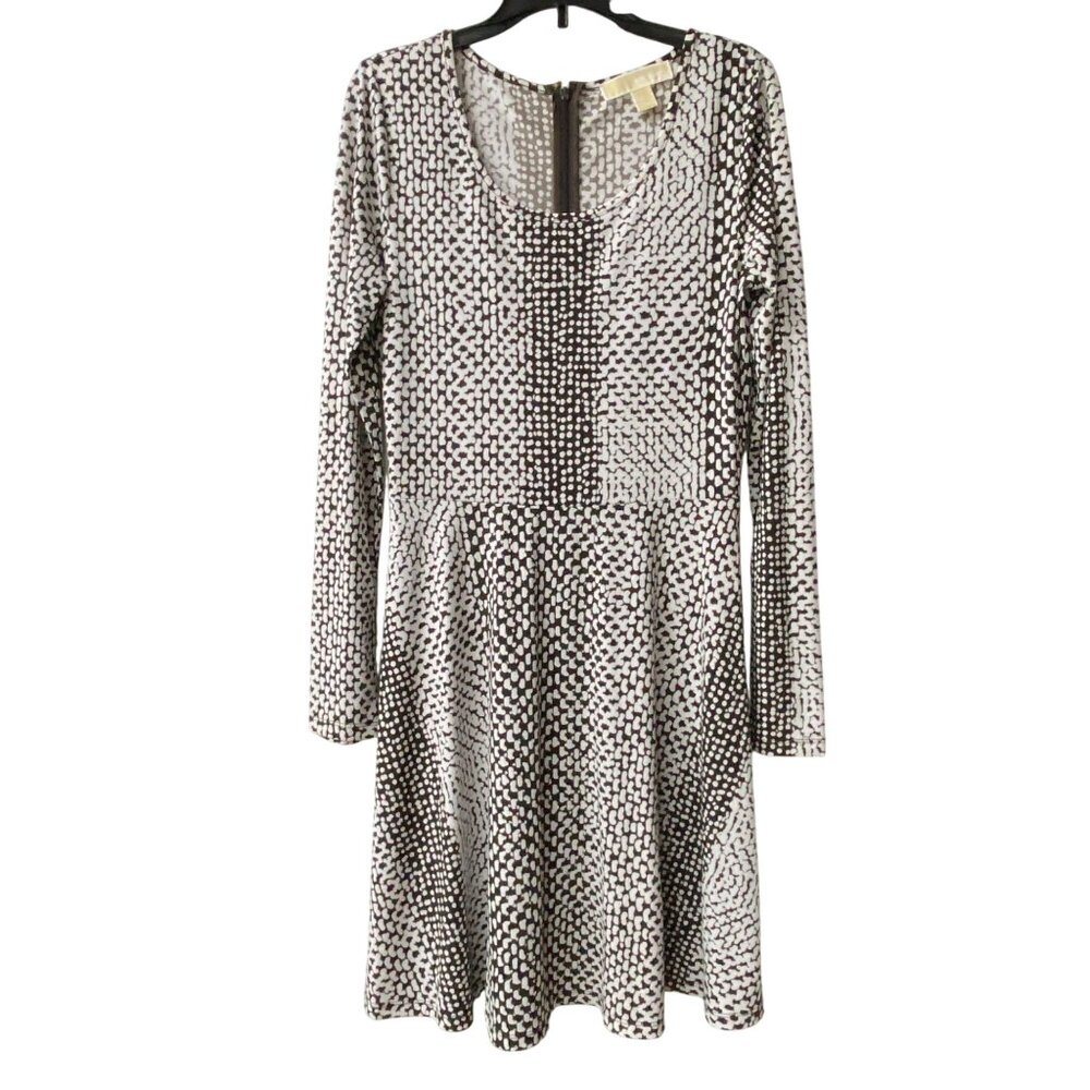 Michael Kors Long Sleeve Patterned Dress Black & White XS